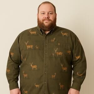 Columbia River Lodge Men’s 3XLT Deer Print Button Down Shirt 58” Chest